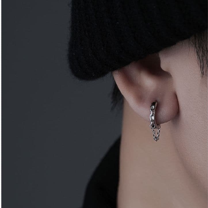 メンズピアス 華奢フープチェーンピアス