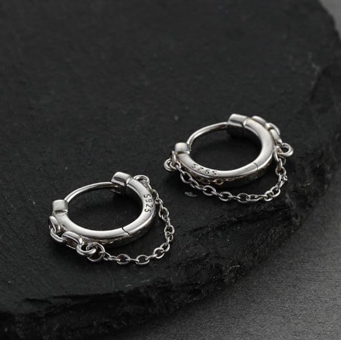 メンズピアス 華奢フープチェーンピアス