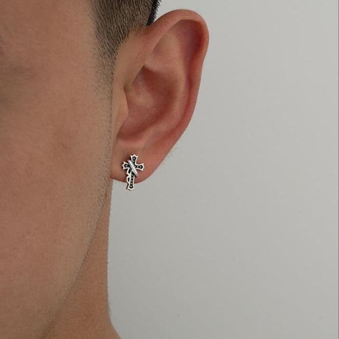メンズピアス メンズ シルバー 十字架 ピアス クロスデザイン