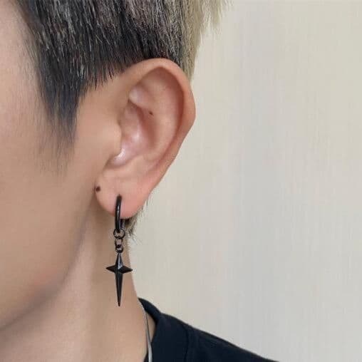 メンズピアス 星形チタンピアス ユニセックス 十字デザイン