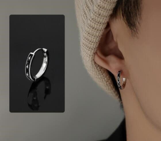 メンズピアス メンズ フープピアス リング 星柄 シルバー アクセサリー