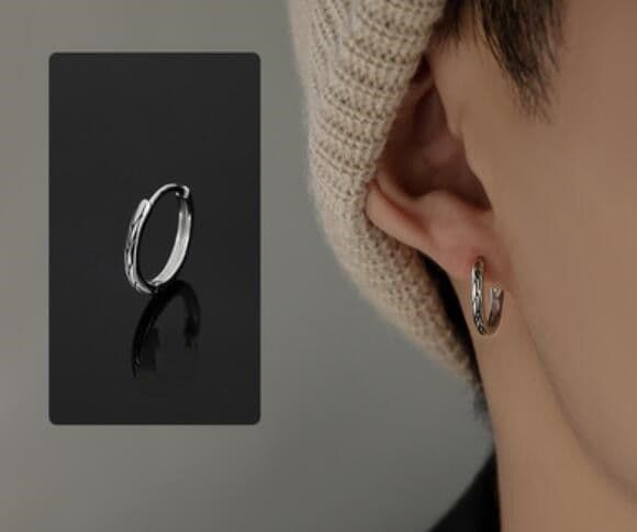 メンズピアス メンズ フープピアス リング 星柄 シルバー アクセサリー