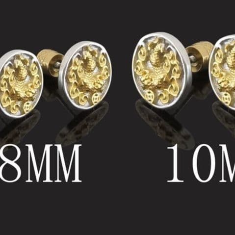 メンズピアス 貔貅彫刻円形スタッドピアス