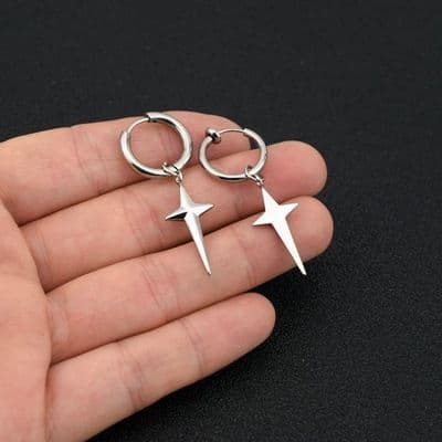 メンズピアス 十字架デザイン ミニマルフープピアス