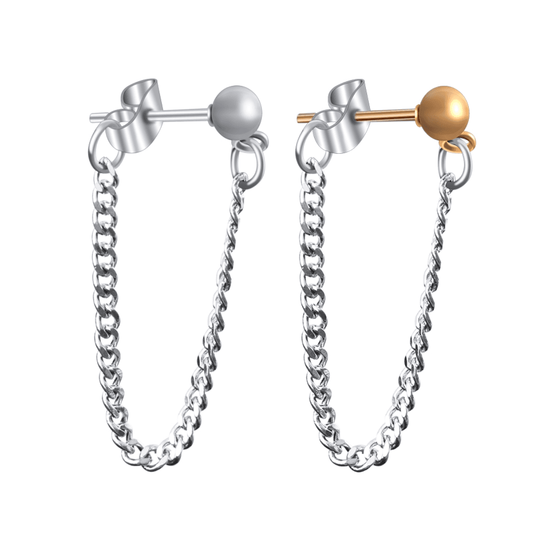 メンズピアス チェーンリング連結ピアス