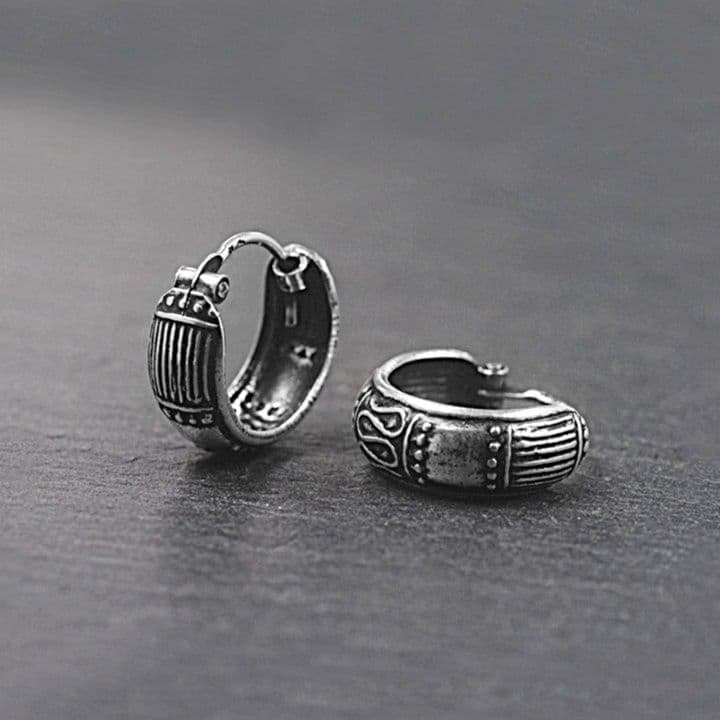 メンズピアス 民族風細工フープピアス