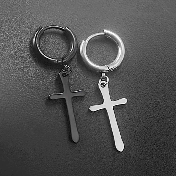 メンズピアス 十字架デザイン サークルフープピアス