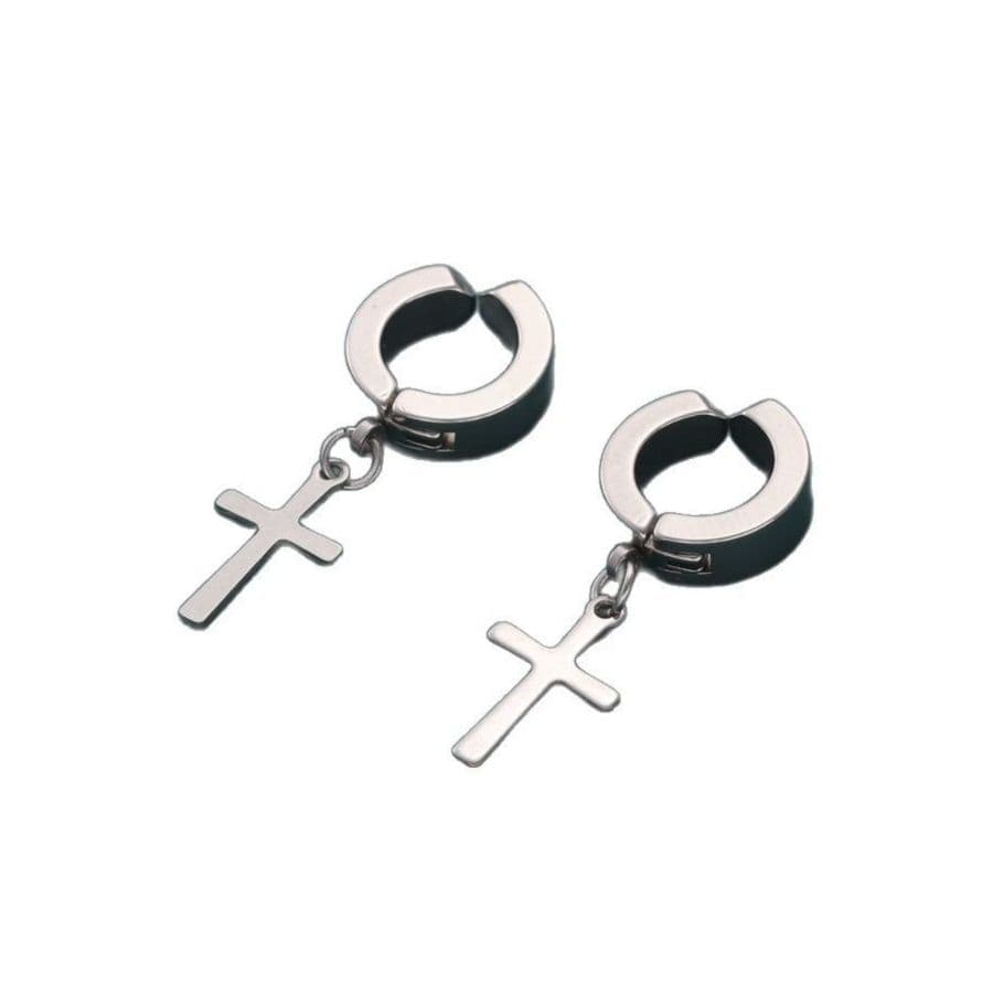 メンズピアス クロス チタンフープピアス