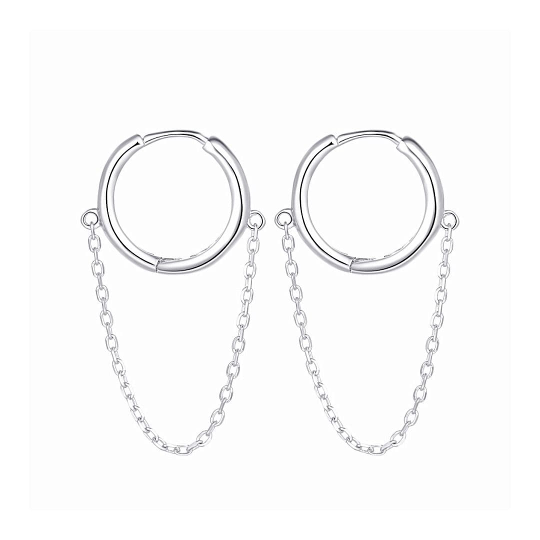 メンズピアス シンプルチェーン付きフープピアス