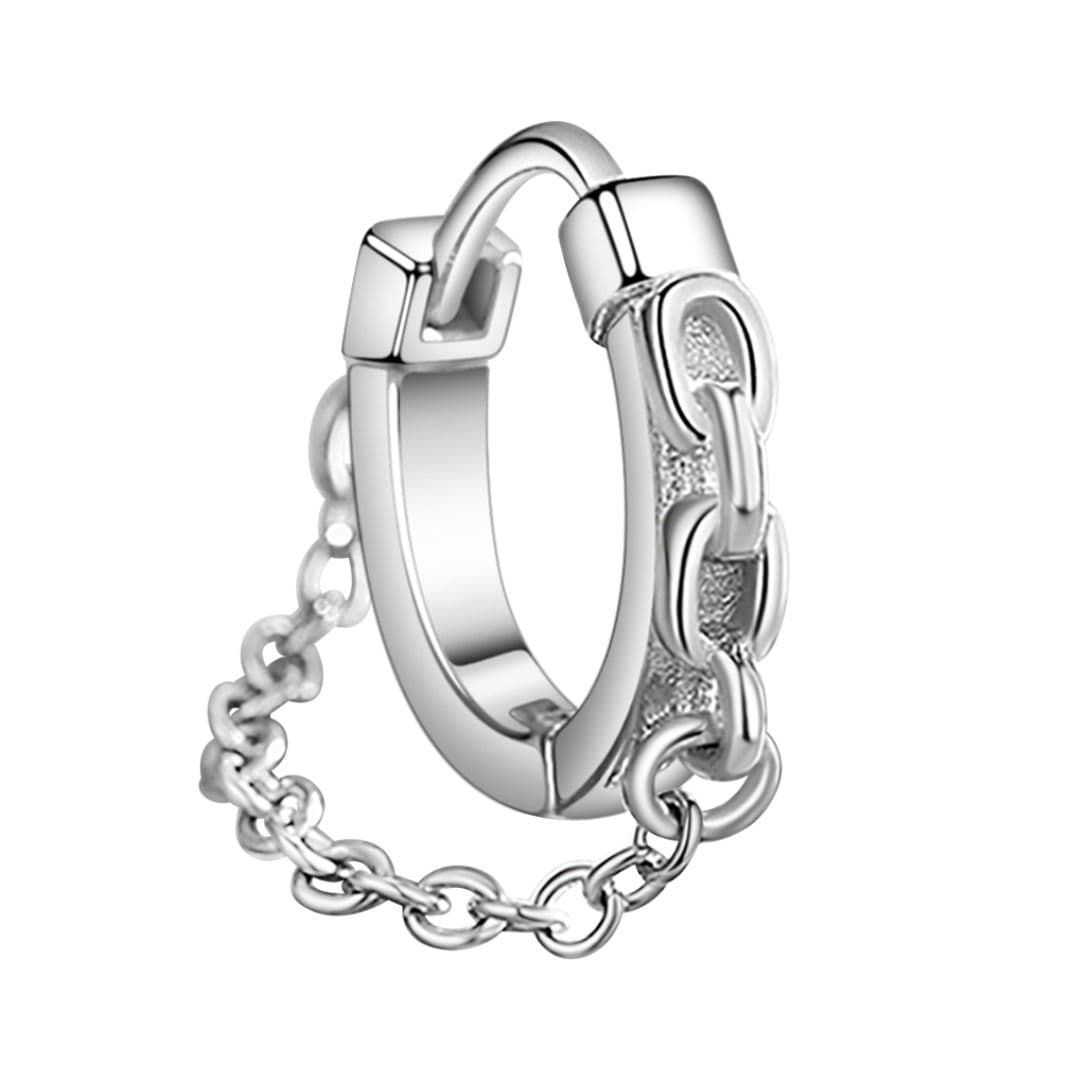 メンズピアス チェーン付き純銀フープピアス