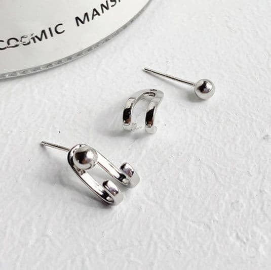 メンズピアス メンズピアス 立体二連リングフープピアス