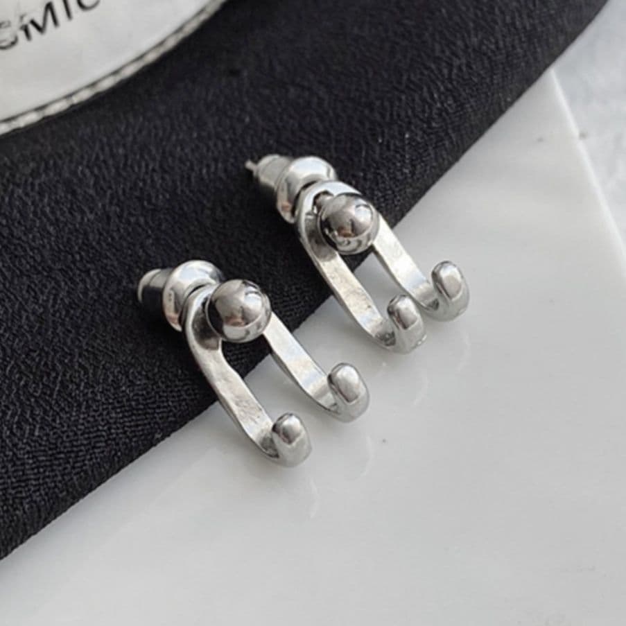 メンズピアス メンズピアス 立体二連リングフープピアス