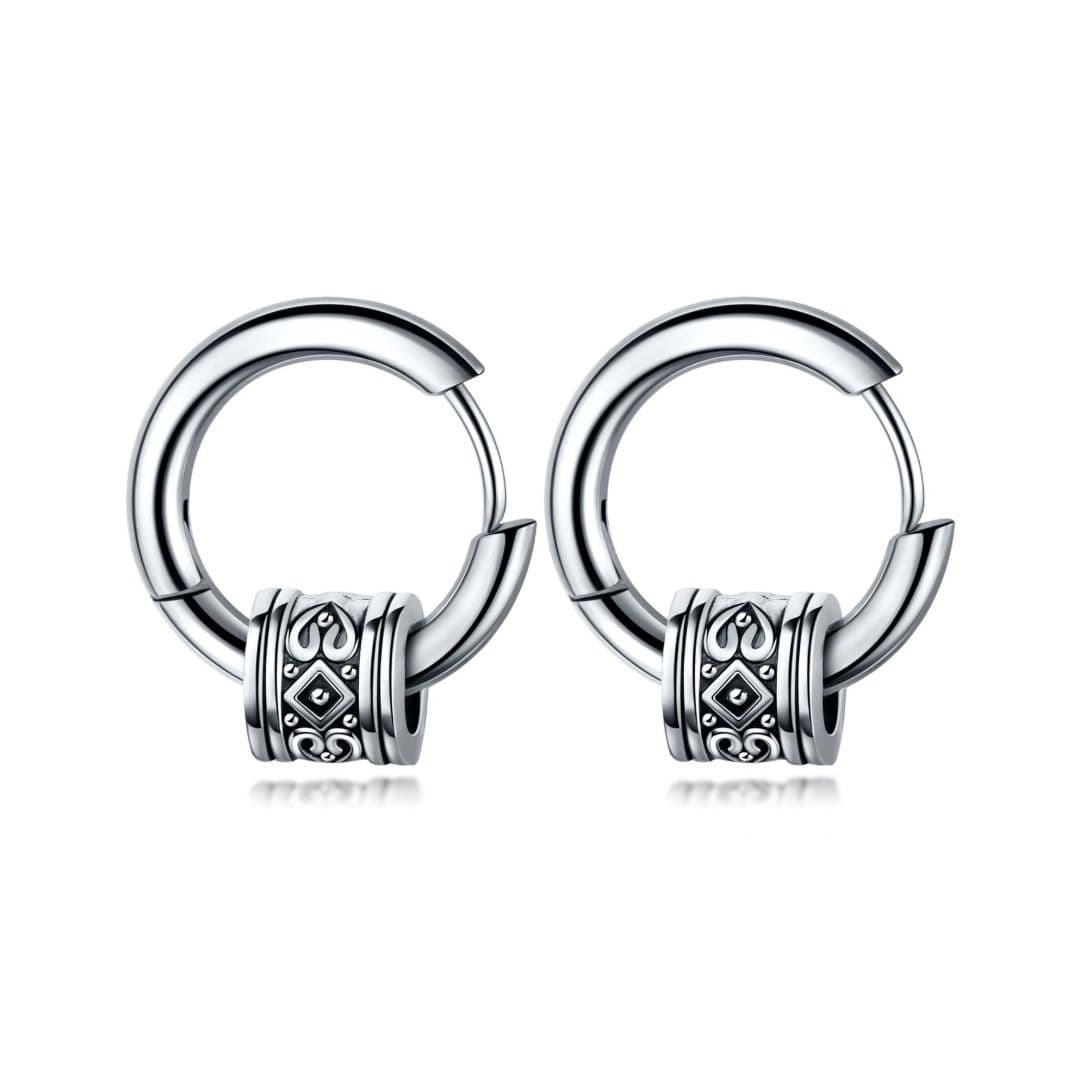 メンズピアス 輪環彫刻ステンレスフープピアス
