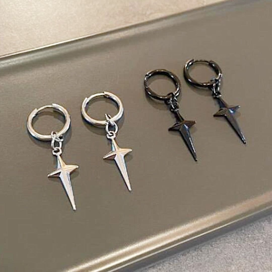 メンズピアス 星形チタンピアス ユニセックス 十字デザイン