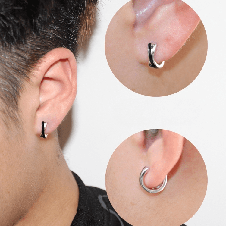 メンズピアス 二重線デザイン中折れ式フープピアス