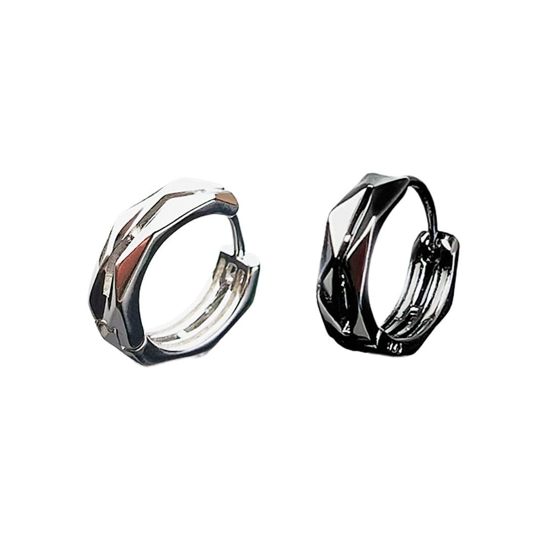 メンズピアス 幾何学模様刻印フープリングピアス