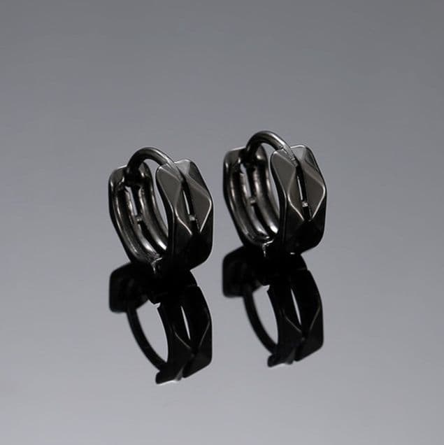 メンズピアス 幾何学模様刻印フープリングピアス