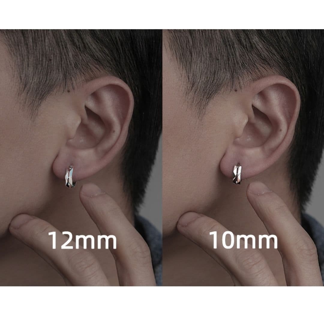 メンズピアス 幾何学模様刻印フープリングピアス