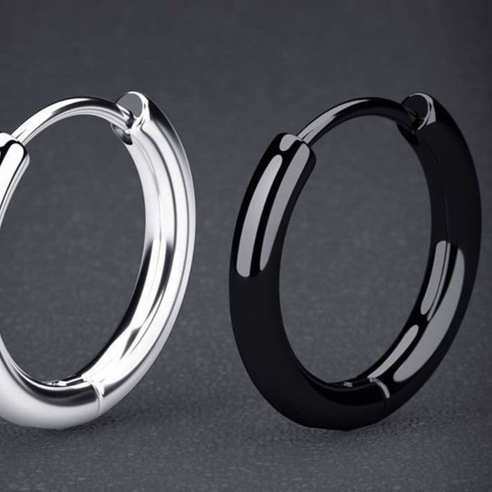 メンズピアス 二重リング重ね付け風シルバーフープピアス