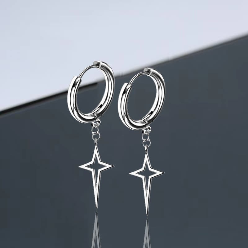 メンズピアス 星型チャーム付きフープピアス