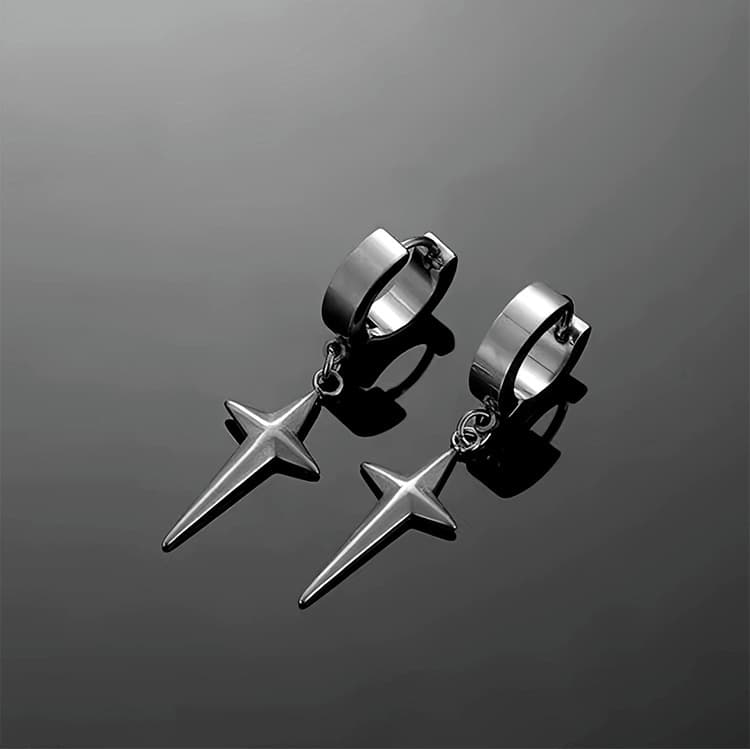 メンズピアス 十字星フープピアス