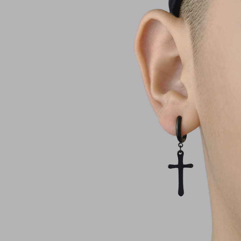 メンズピアス 十字架デザイン サークルフープピアス