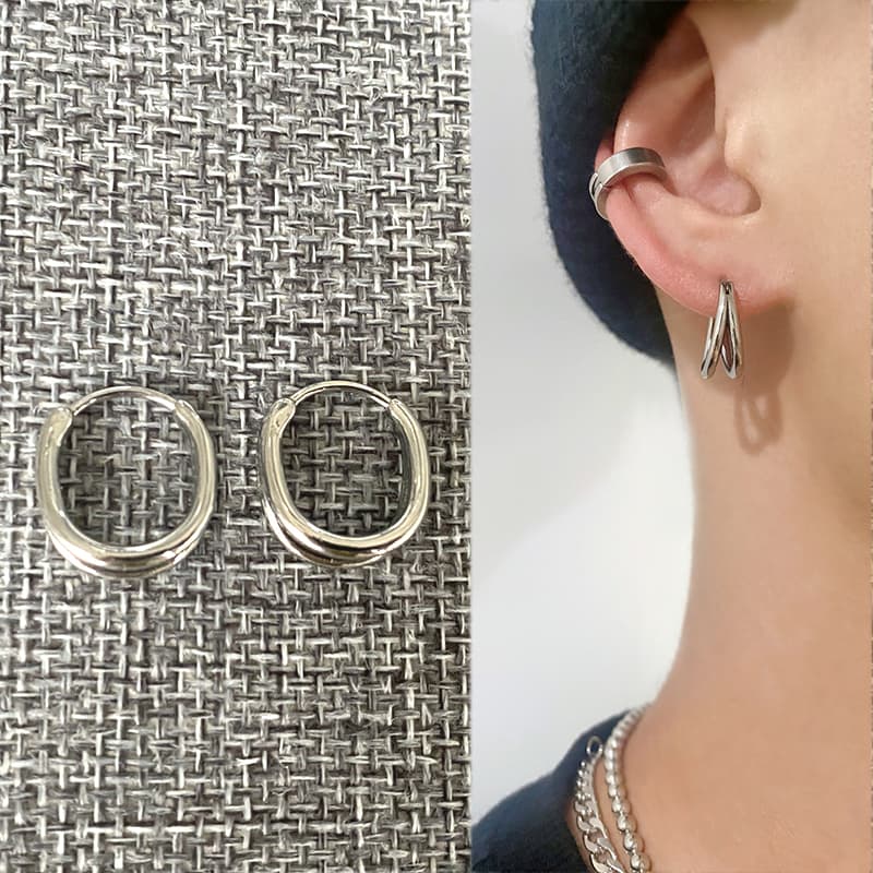 メンズピアス シンプル二連フープピアス