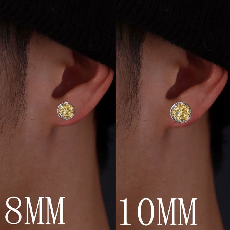 メンズピアス 貔貅彫刻円形スタッドピアス