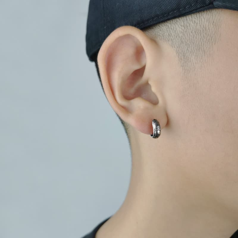 メンズピアス 民族風細工フープピアス
