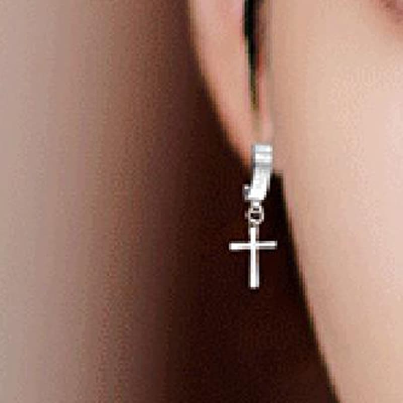 メンズピアス クロス フープ ダングルピアス