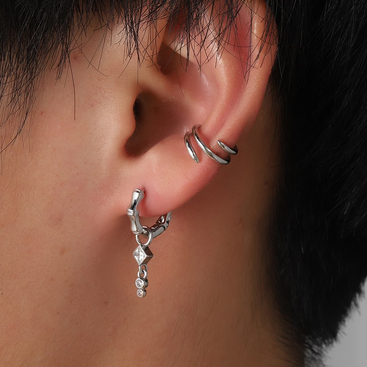 メンズピアス クリスタル装飾ドロップアクセサリー