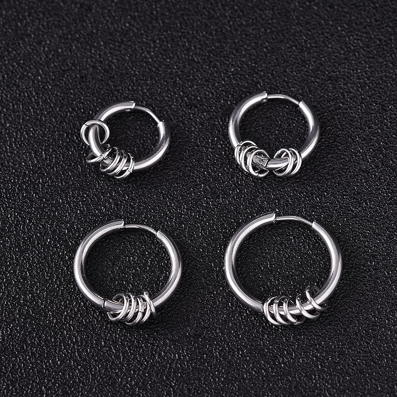 メンズピアス シンプル輪っか飾り付きフープピアス