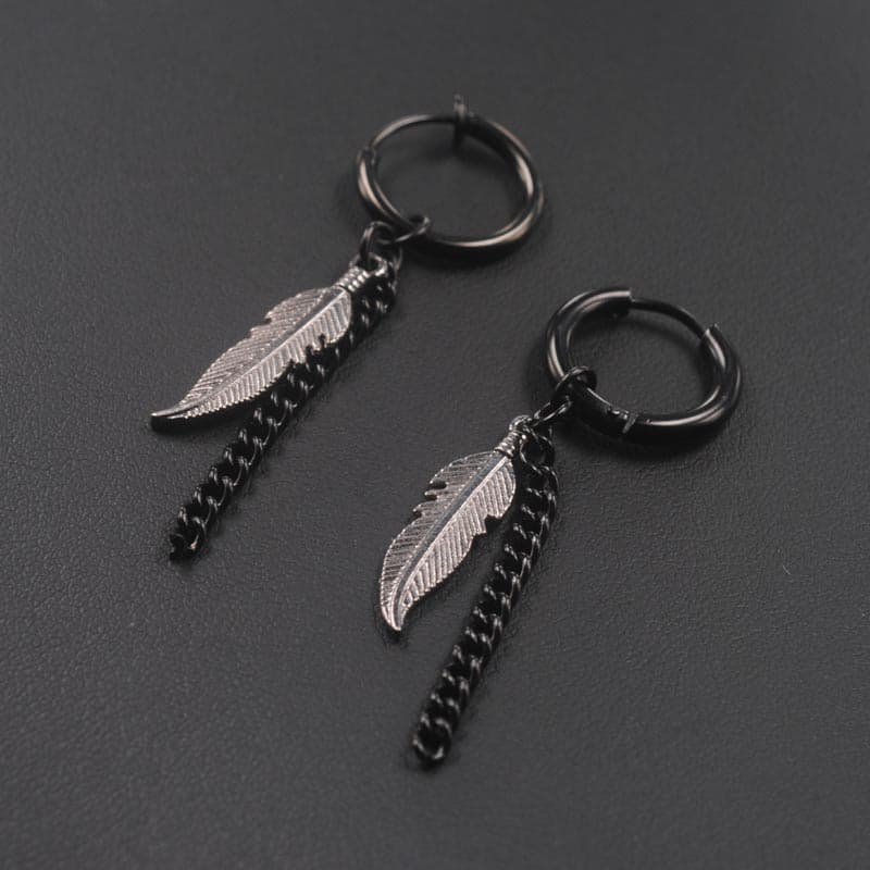 メンズピアス 羽根モチーフ ゆらゆら フープピアス