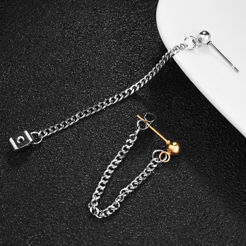 メンズピアス チェーンリング連結ピアス