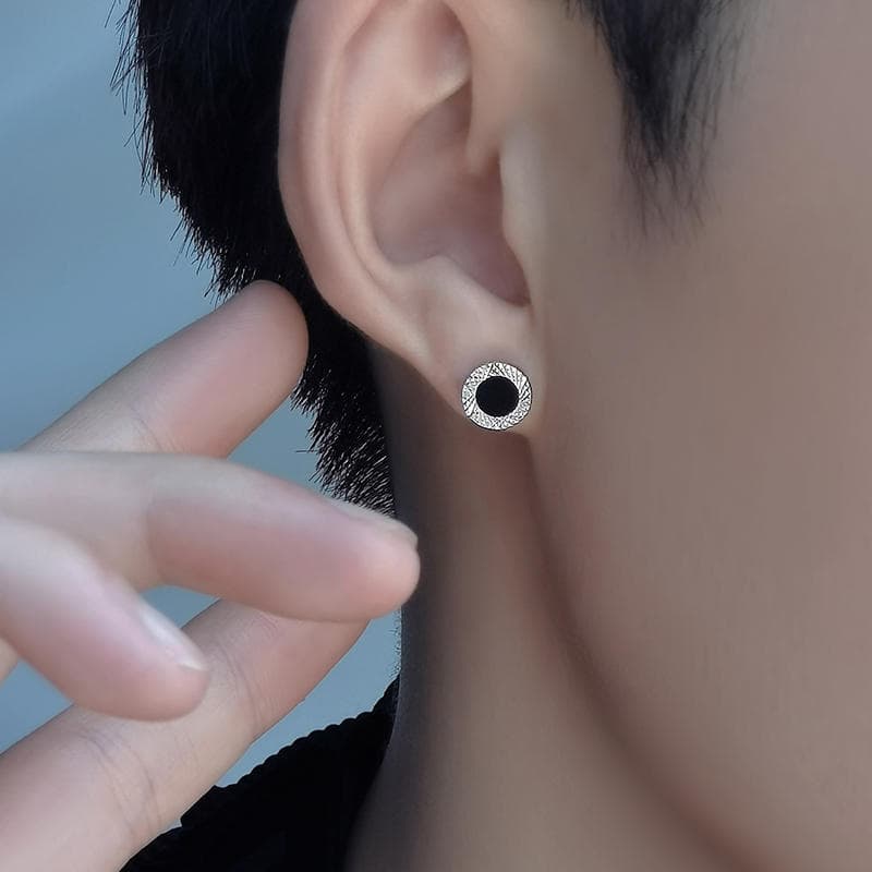 メンズピアス シンプル幾何学模様 丸型ピアス
