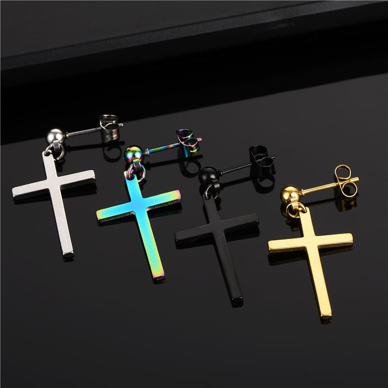 メンズピアス クロス型ゆらゆらピアス