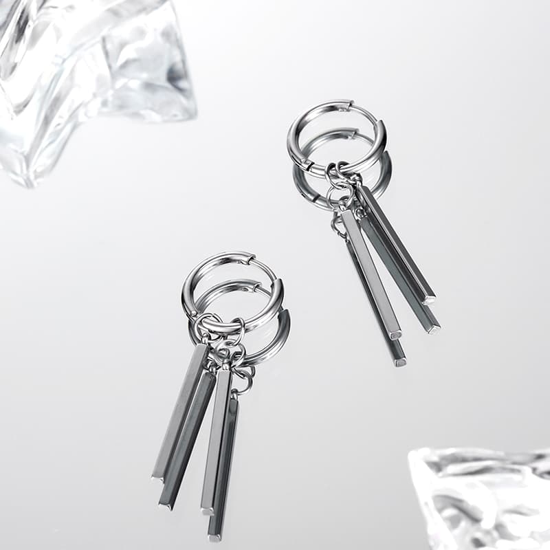 メンズピアス モダンスティック ゆれる フープピアス