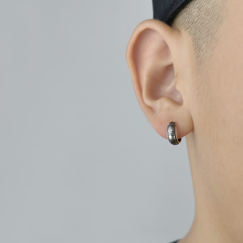 メンズピアス 民族風細工フープピアス