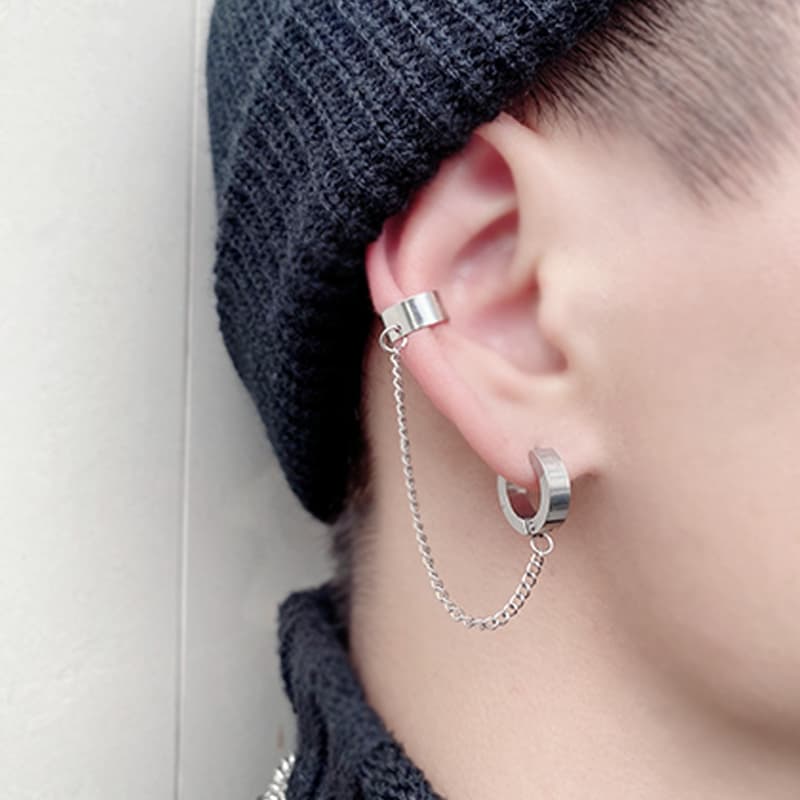 メンズピアス チェーンピアス イヤーカフ チェーン フープピアス セット