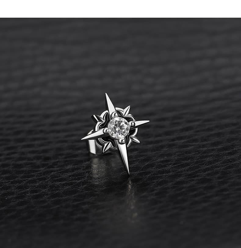 メンズピアス 八芒星モチーフ 輝石スタッドピアス