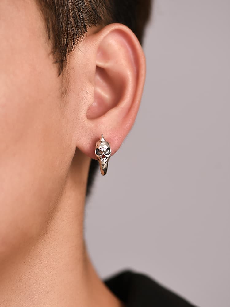 メンズピアス メンズピアス ドクロデザインフープピアス