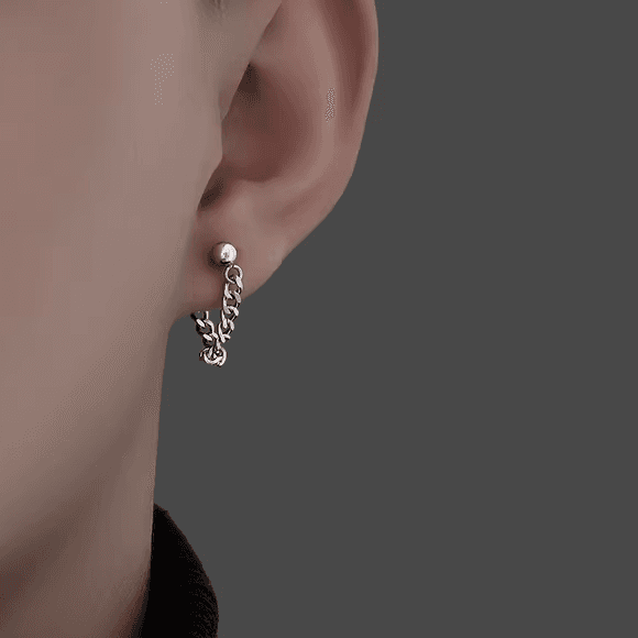 メンズピアス 渦巻き模様チェーンピアス