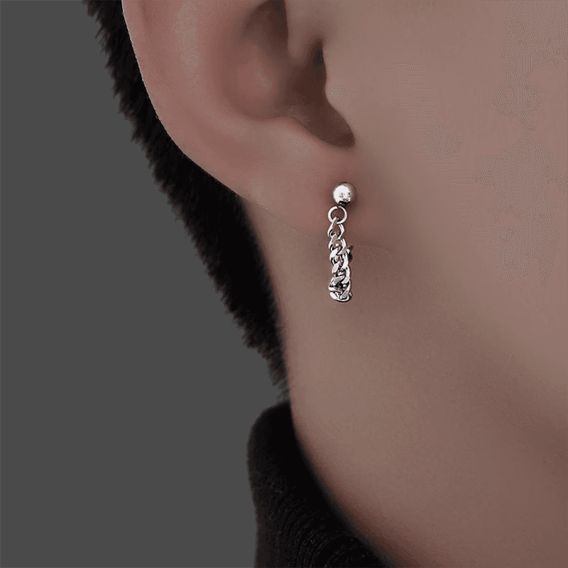 メンズピアス 渦巻き模様チェーンピアス