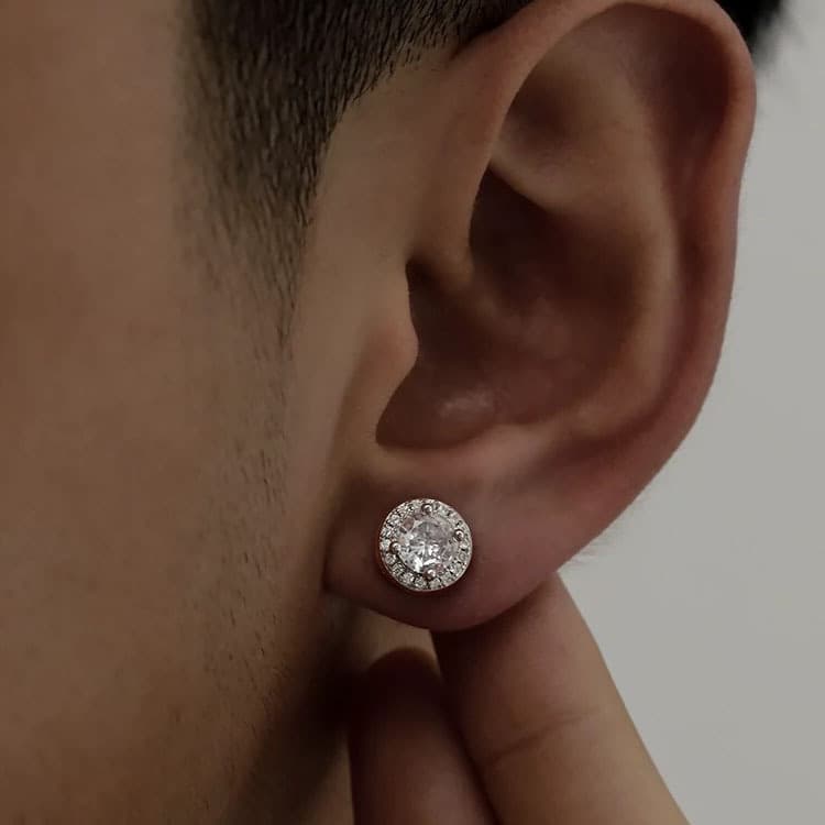 メンズピアス 宝石輝きラウンドストーンピアス