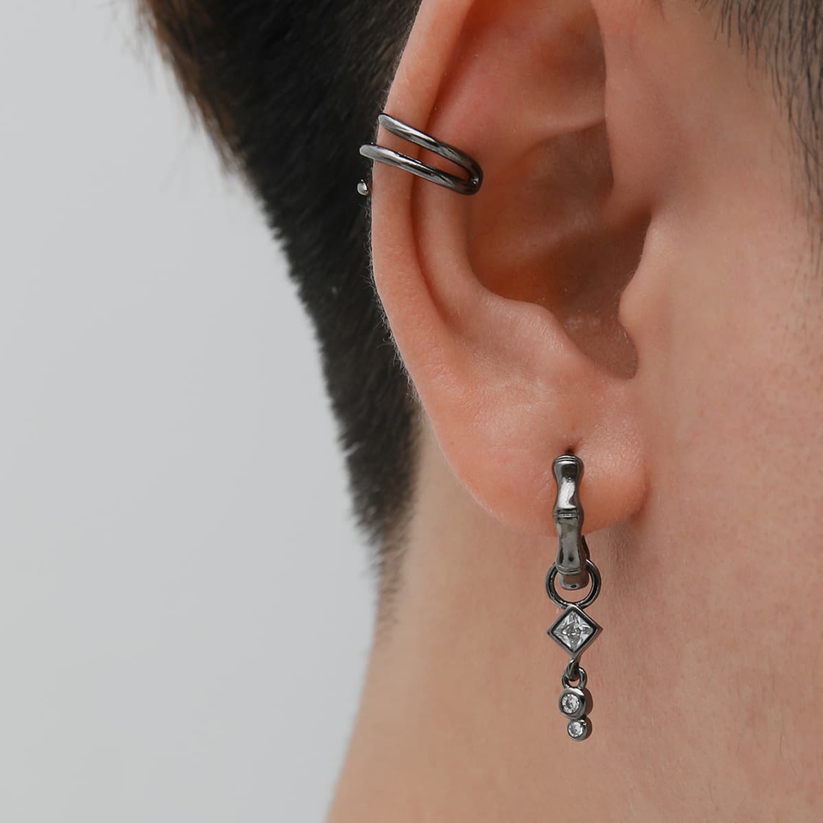 メンズピアス クリスタル装飾ドロップアクセサリー