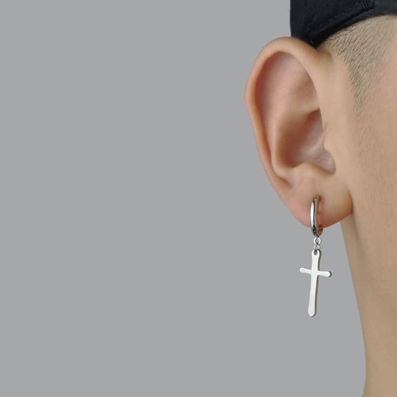 メンズピアス 十字架デザイン サークルフープピアス