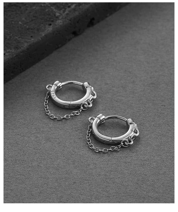 メンズピアス 華奢フープチェーンピアス