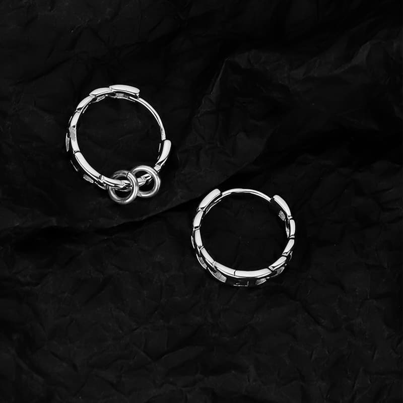 メンズピアス チェーンデザイン フープピアス