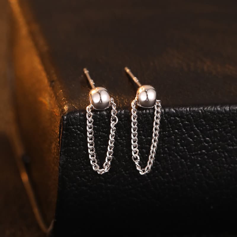 メンズピアス チェーンピアス 真珠風パールボールチェーンピアス