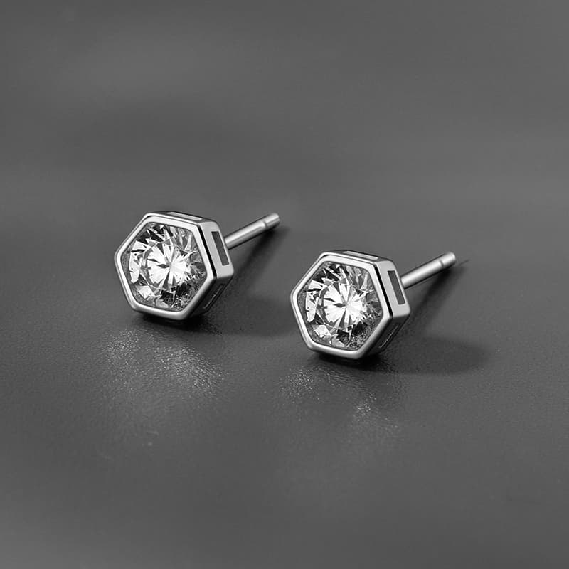 メンズピアス 六角形 宝石埋込みスタッドピアス